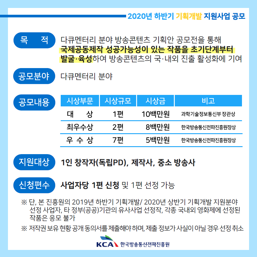 2020년 하반기 기획개발 지원사업 공모